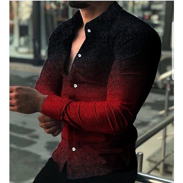 Men's Stripe Print Long Sleeve Button-Down Prom Party Shirt