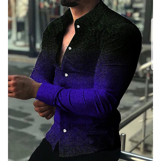 Men's Stripe Print Long Sleeve Button-Down Prom Party Shirt