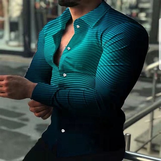 Men's Stripe Print Long Sleeve Button-Down Prom Party Shirt