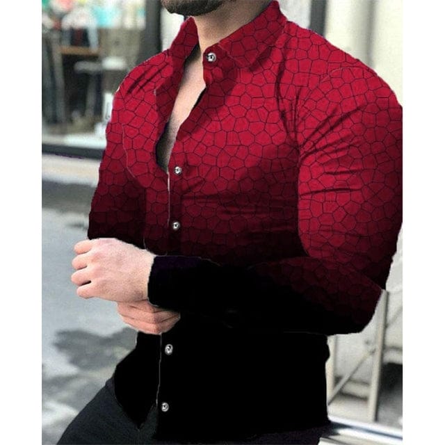 Men's Stripe Print Long Sleeve Button-Down Prom Party Shirt