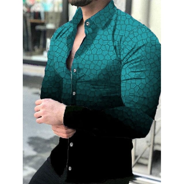 Men's Stripe Print Long Sleeve Button-Down Prom Party Shirt