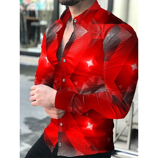 Men's Lattice Print Long Sleeve Button-Down Club Prom Shirt