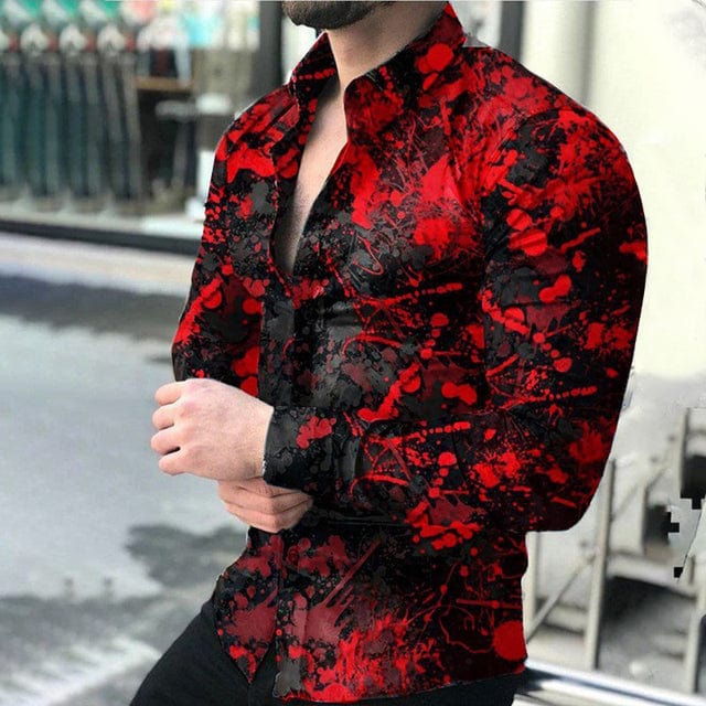 Men's Lattice Print Long Sleeve Button-Down Club Prom Shirt