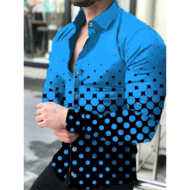 Men's Lattice Print Long Sleeve Button-Down Club Prom Shirt