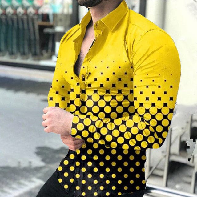 Men's Lattice Print Long Sleeve Button-Down Club Prom Shirt
