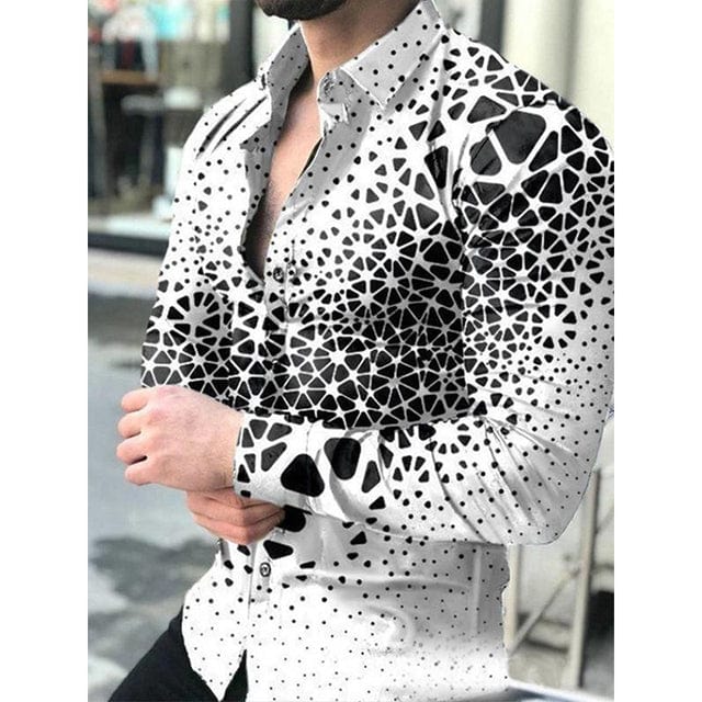 Men's Lattice Print Long Sleeve Button-Down Club Prom Shirt