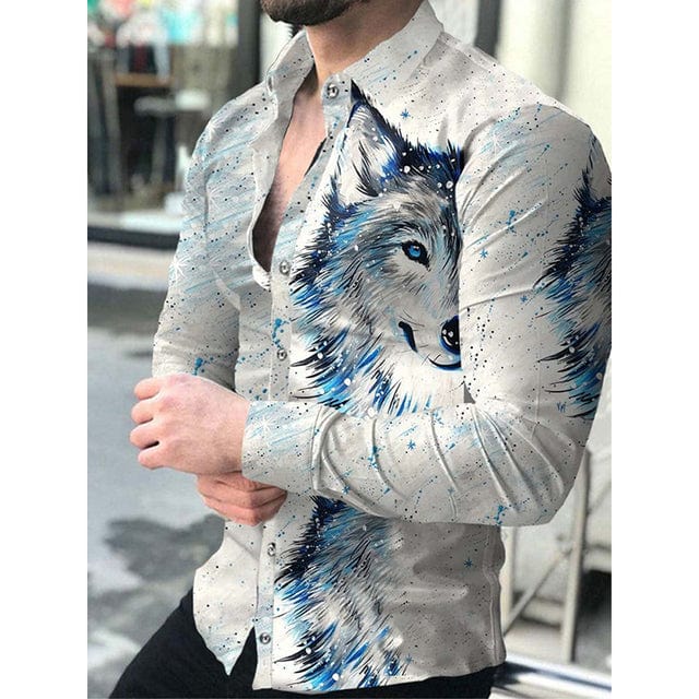 Men's Lattice Print Long Sleeve Button-Down Club Prom Shirt
