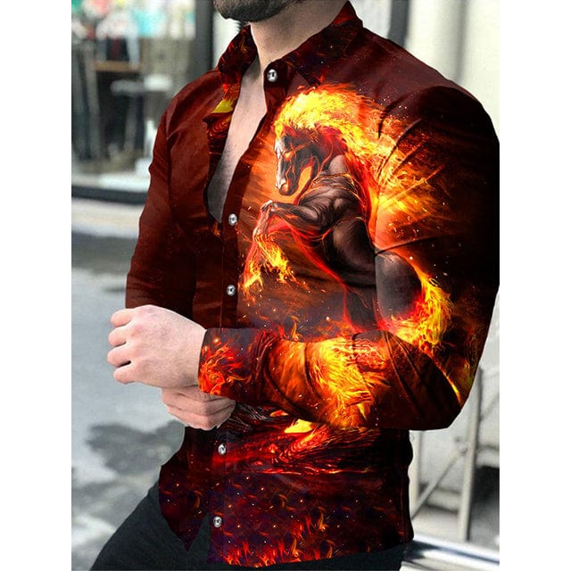 Men's Lattice Print Long Sleeve Button-Down Club Prom Shirt