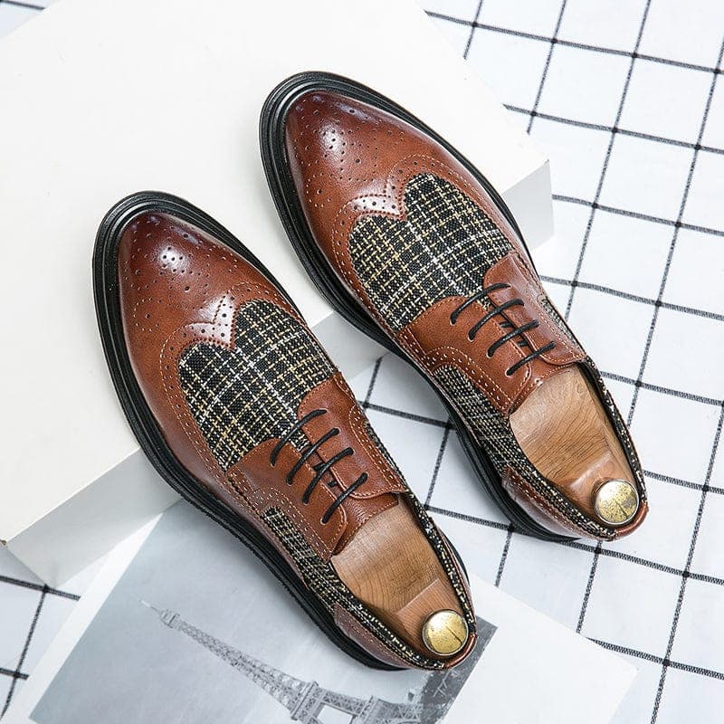 Men's Genuine Leather Printed Brogue Oxford Dress Wedding Party Shoes
