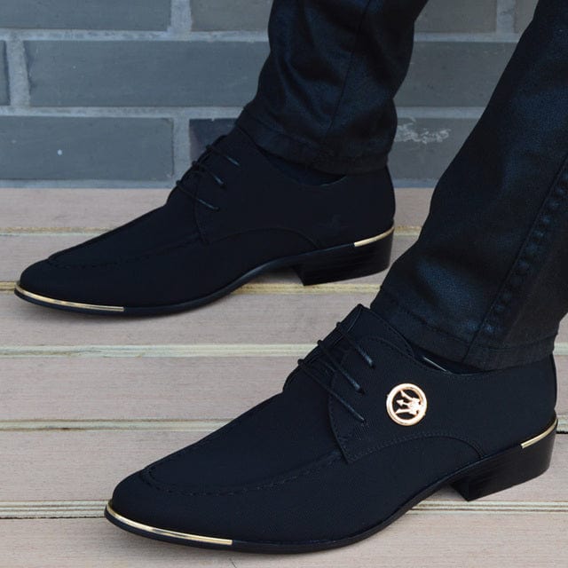 Men's Italian Black Leather Pointed Toe Moccasin Wedding Shoes