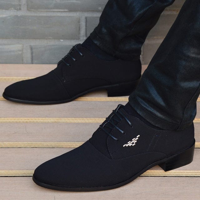 Men's Italian Black Leather Pointed Toe Moccasin Wedding Shoes