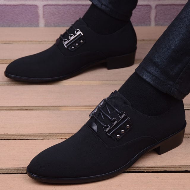 Men's Italian Black Leather Pointed Toe Moccasin Wedding Shoes