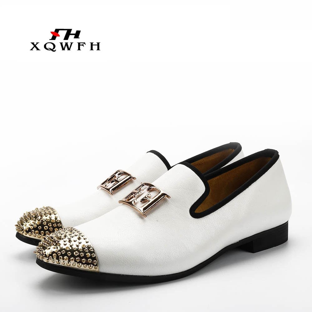 Men's White Gold-Toe Leather Dress Loafers