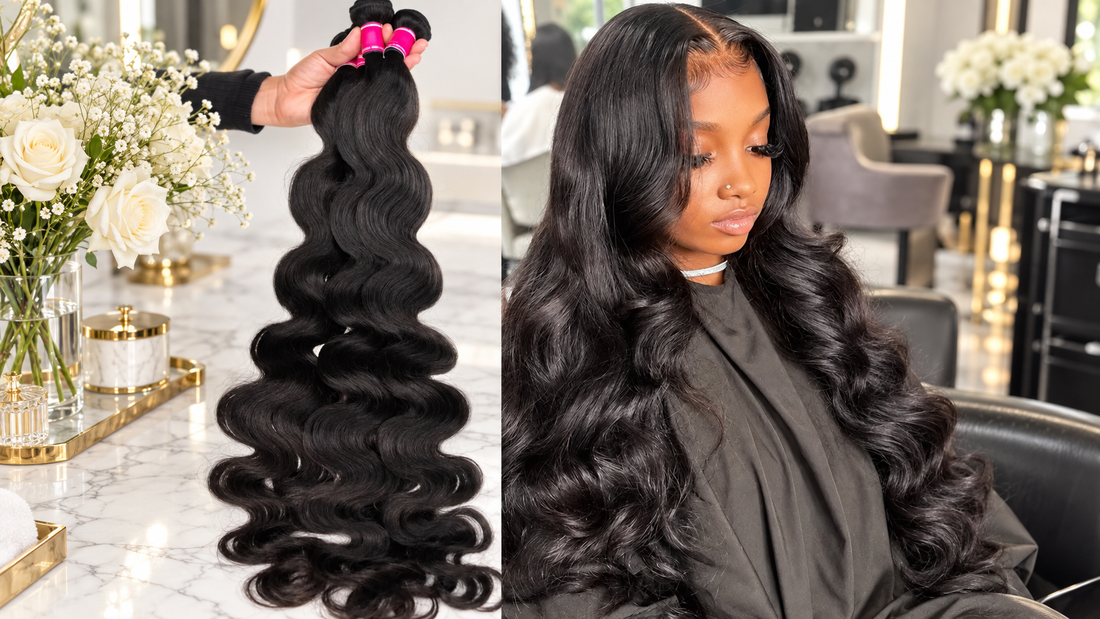 Natural black human hair weave bundles with soft wave texture