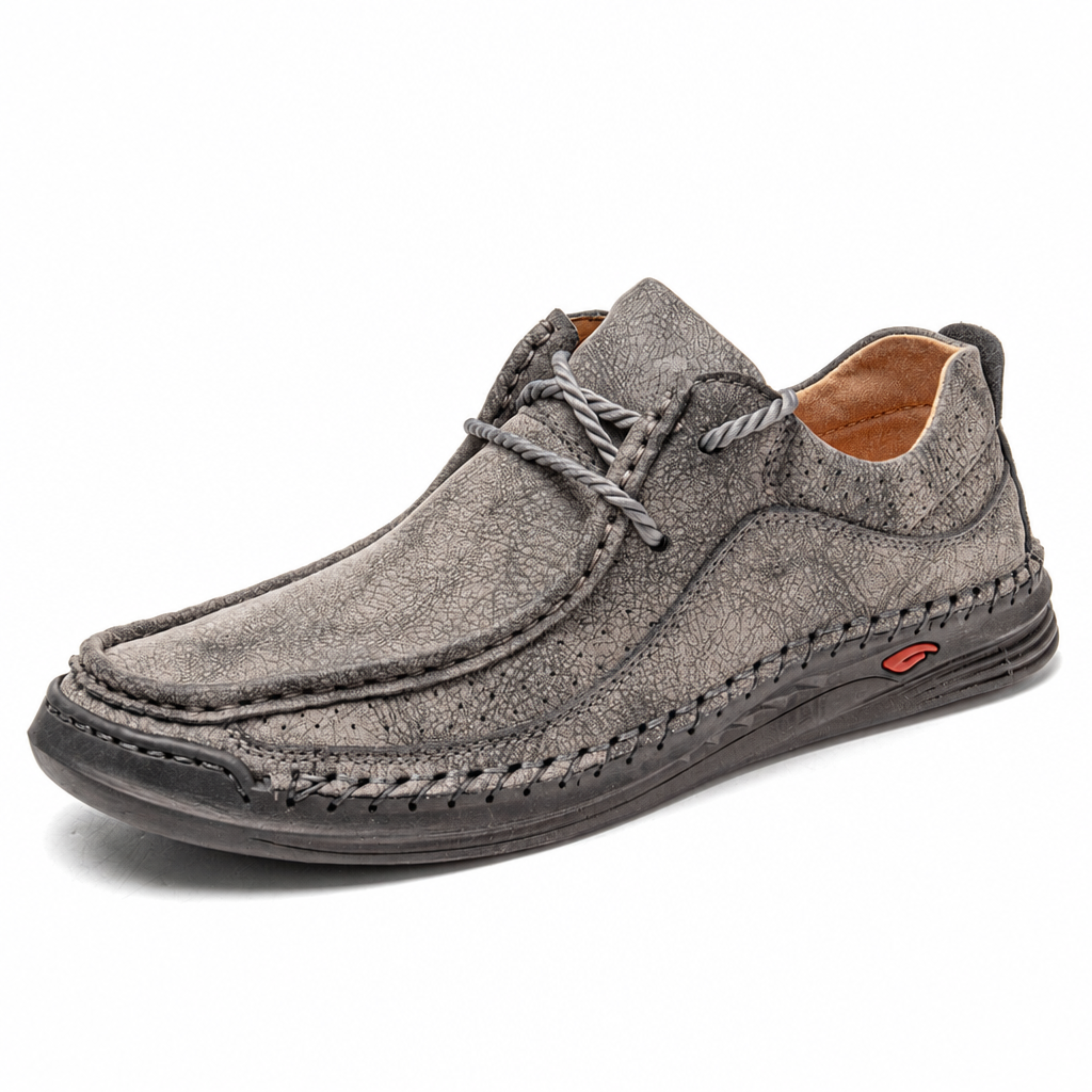 Men's handmade leather casual driving loafers grey