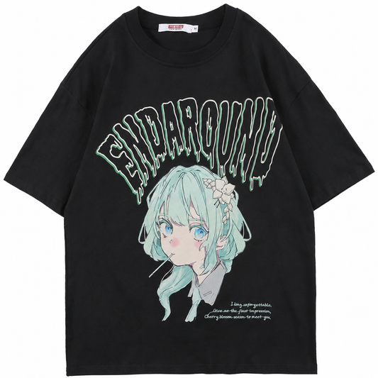 Men's anime graphic tee harajuku streetwear black