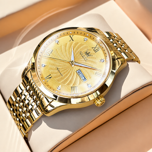 Men's automatic mechanical waterproof steel wristwatch 41mm gold