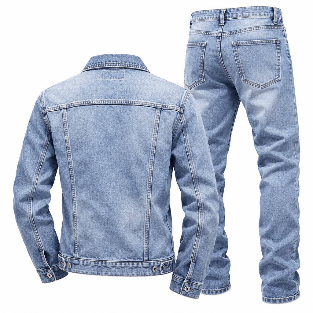Men's denim two-piece outerwear three-quarter