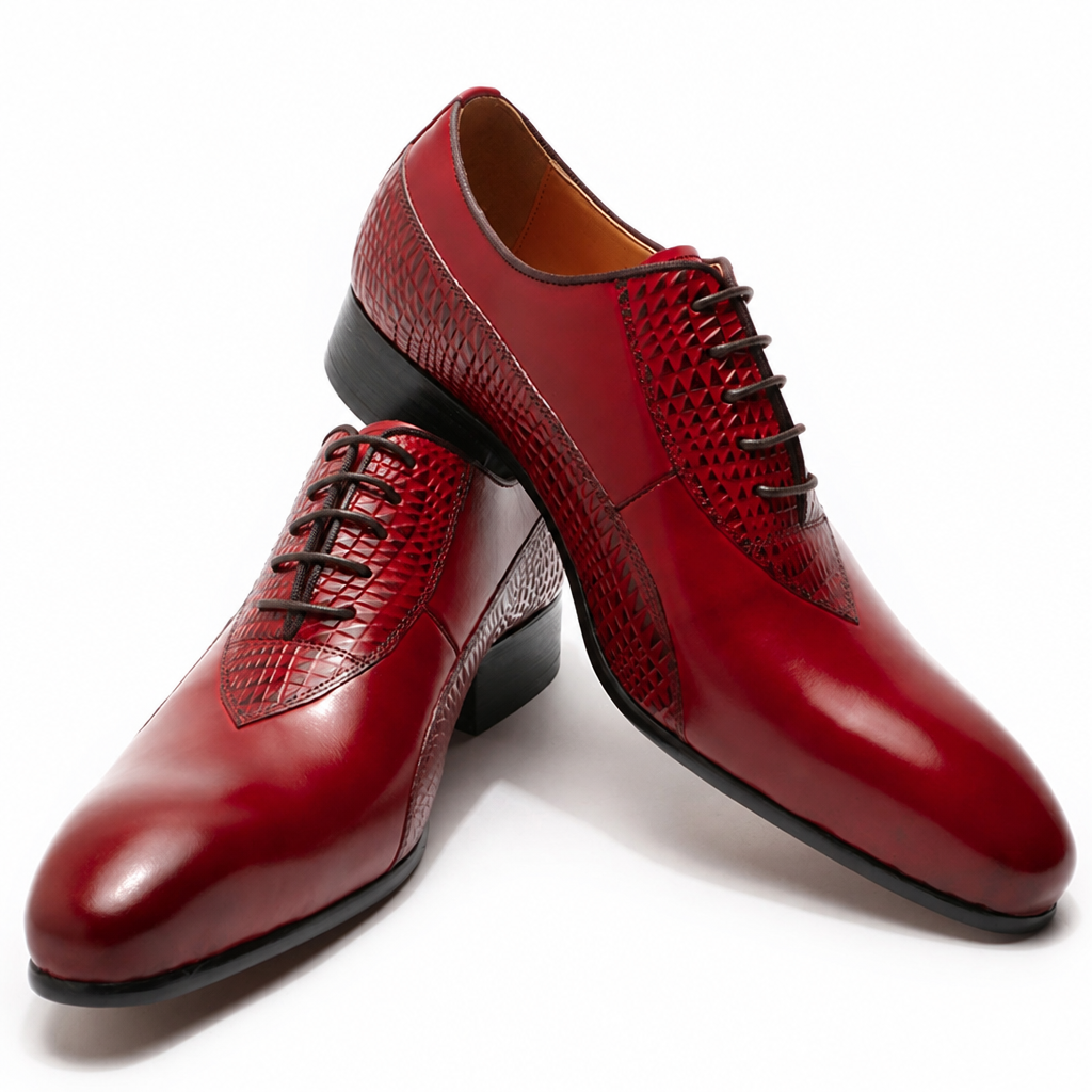 Men's Italian red black hand-polished pointed toe oxford dress shoes
