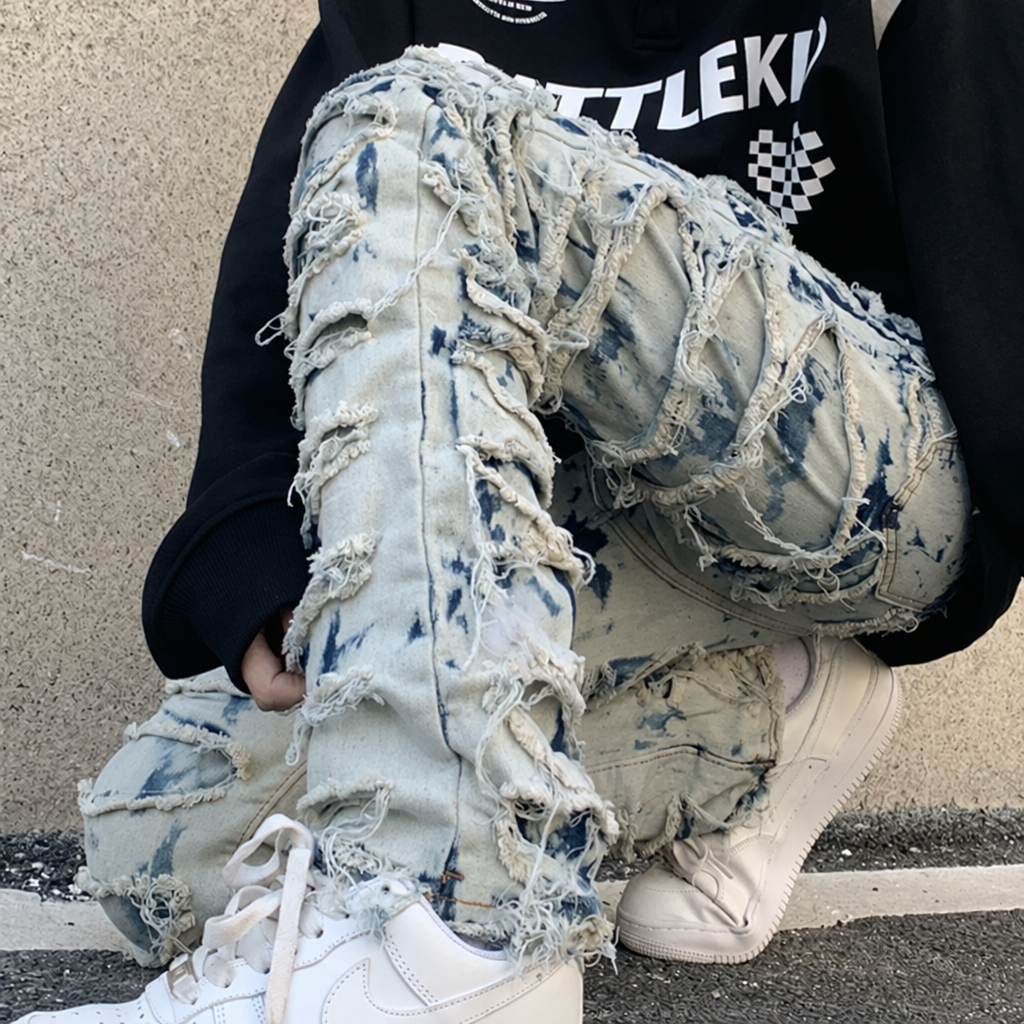 Men's heavyweight street burnout straight jeans