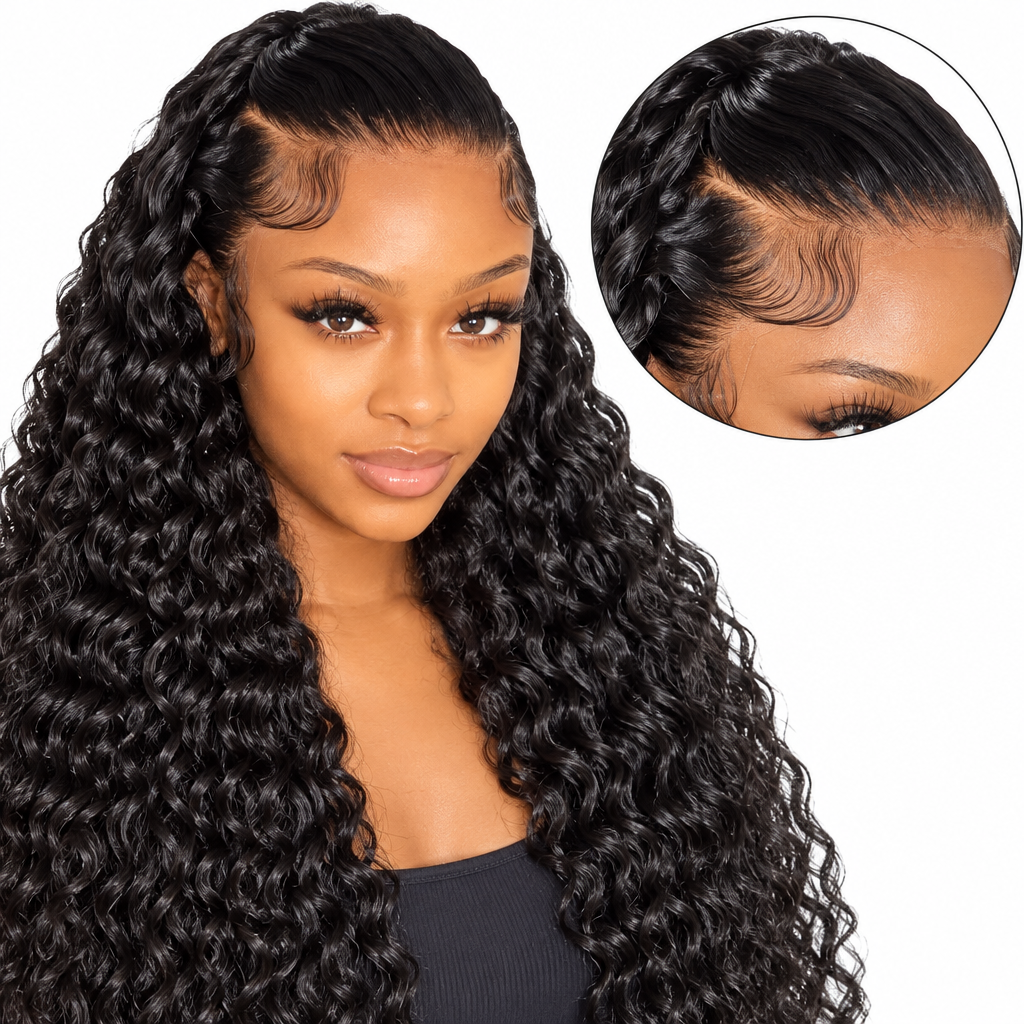 Loose deep wave lace hairline close-up