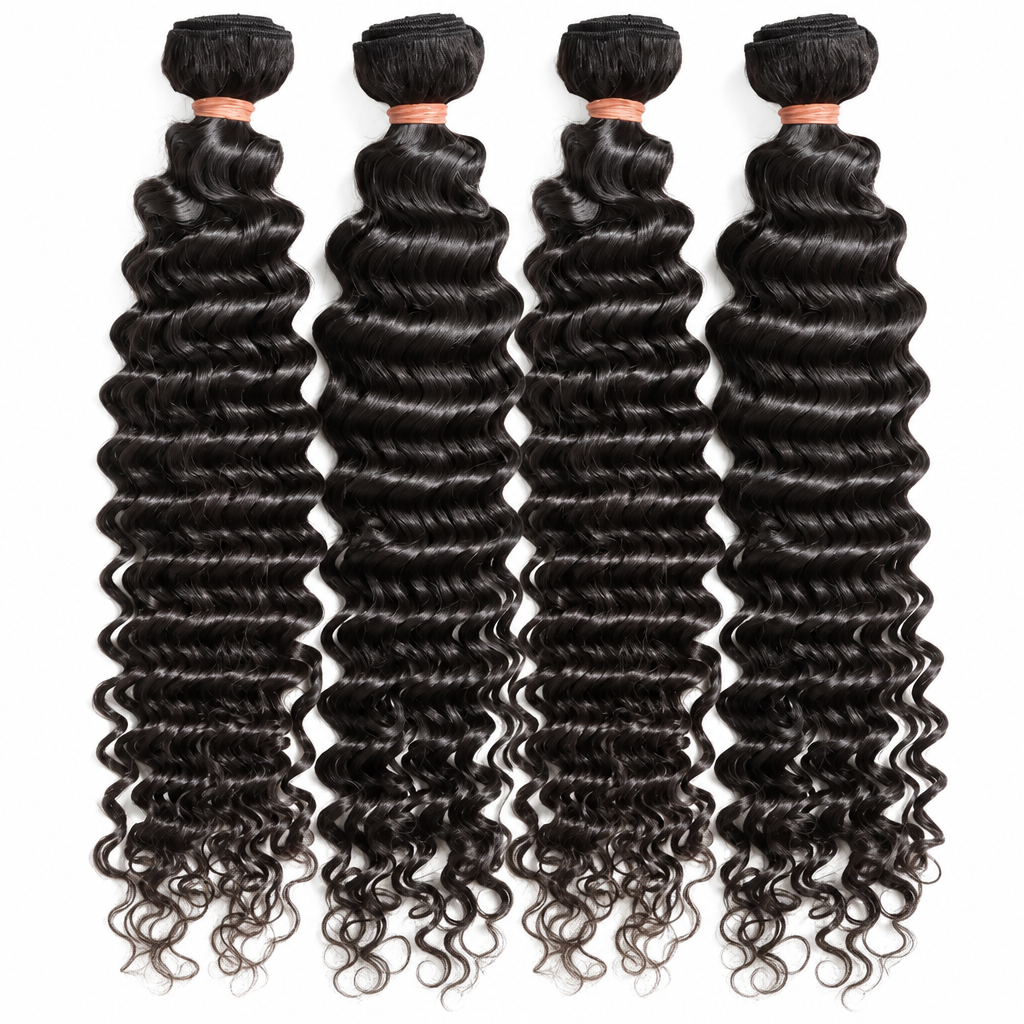 Malaysian deep wave raw virgin hair bundles flat lay