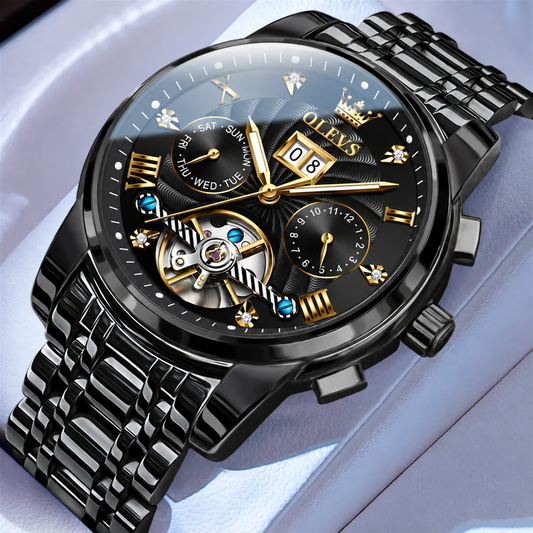 Men's automatic tourbillon multi-function wristwatch black