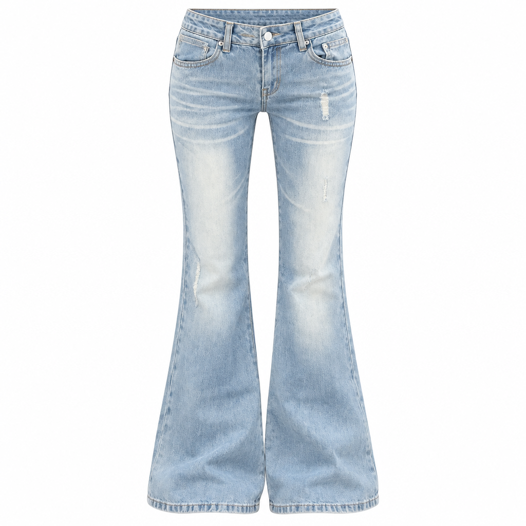 Women's light wash flared bell bottom jeans front