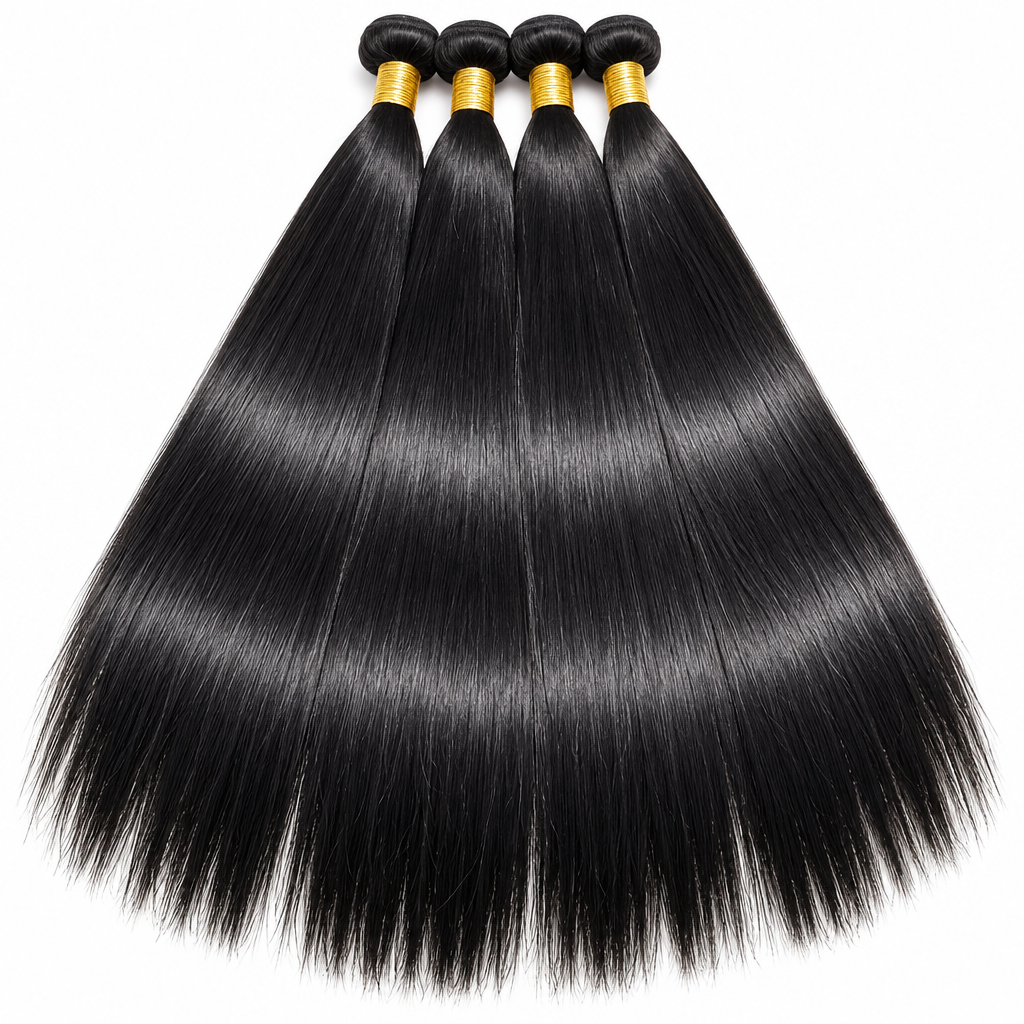 Raw Brazilian bone straight human hair weave bundles flat lay