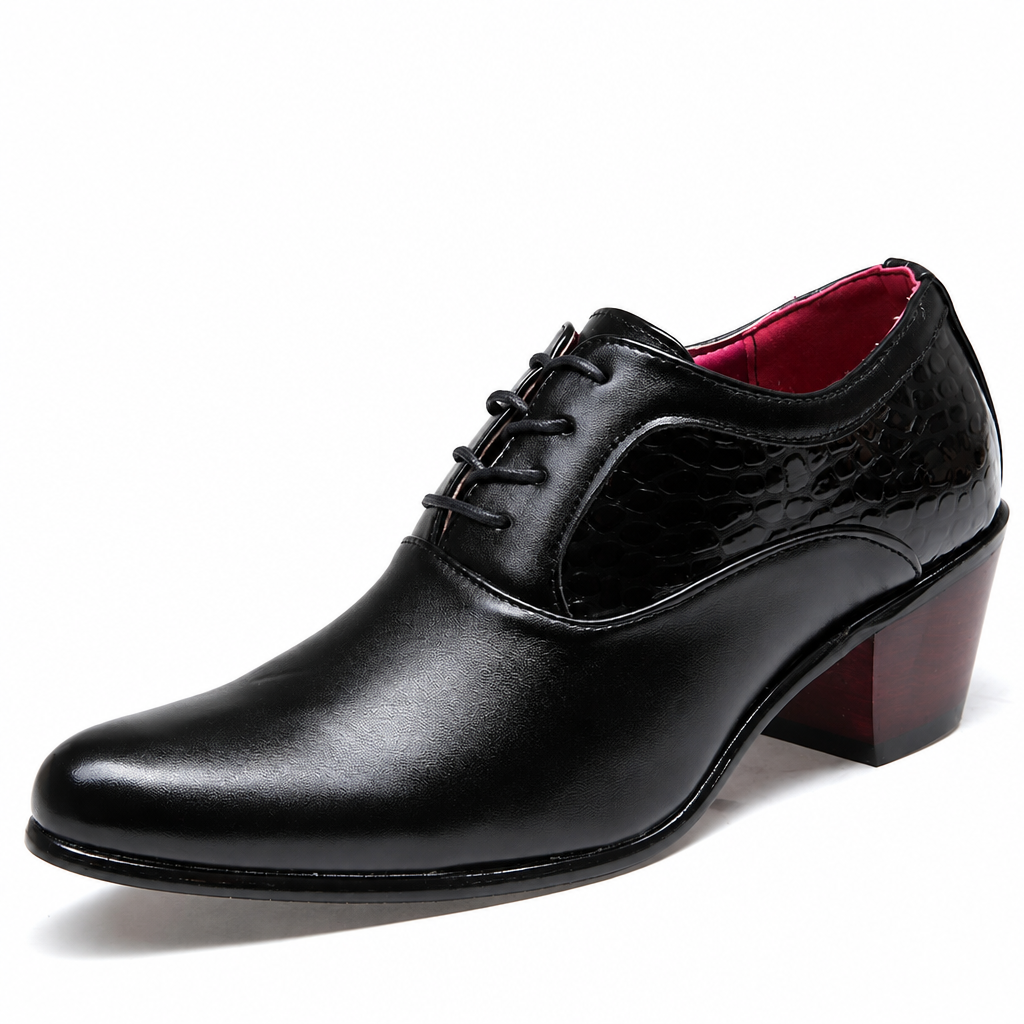 Men's elevator oxford shoes glossy black leather dress shoes