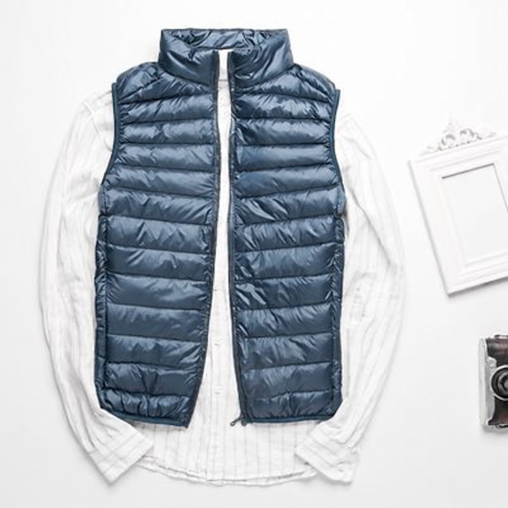 Men's blue ultralight duck down puffer vest