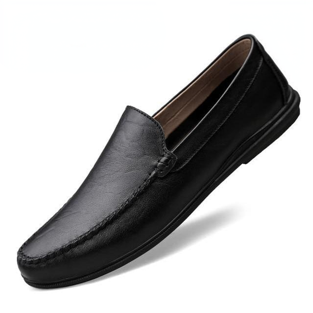 Men's breathable leather moccasins black boat shoes clean product photo