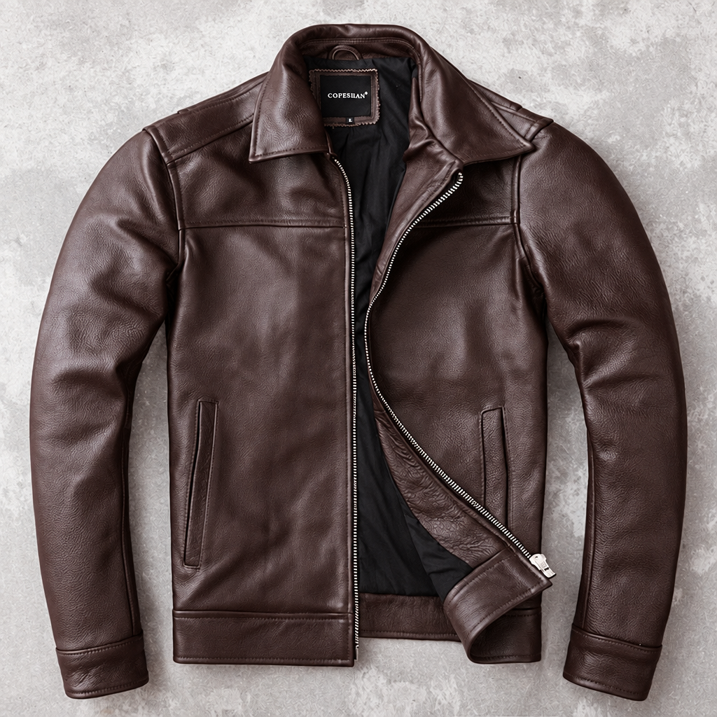 Men's genuine cowhide leather jacket brown
