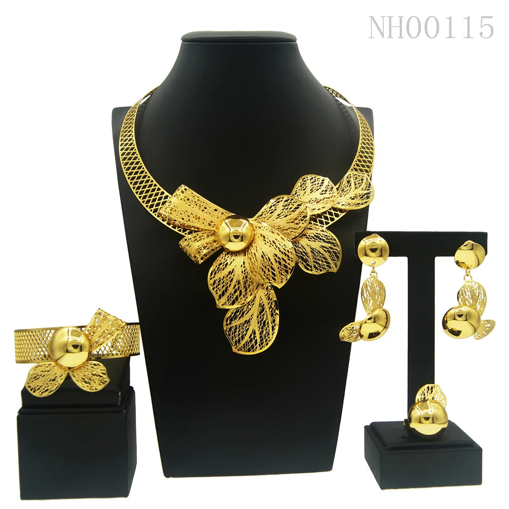 Gold tone bracelet and ring set