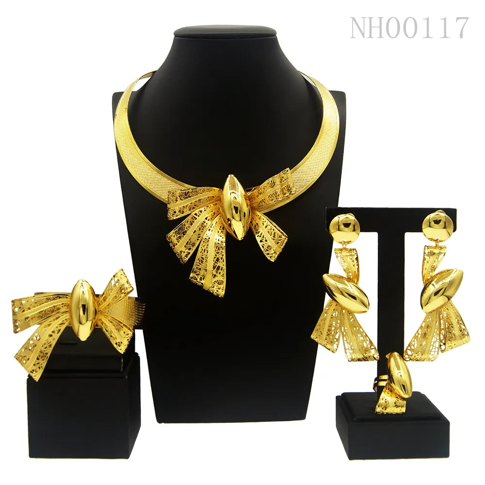 Gold tone necklace and earring set for weddings