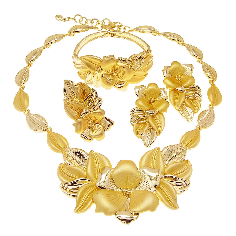 Women's Gold-Plated Bud Pendant Jewelry Set, Necklace Earrings