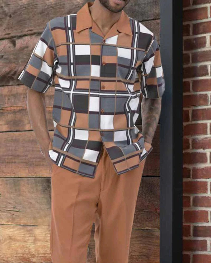 Men's Printed Shirt and Trousers Two-Piece Harajuku Set