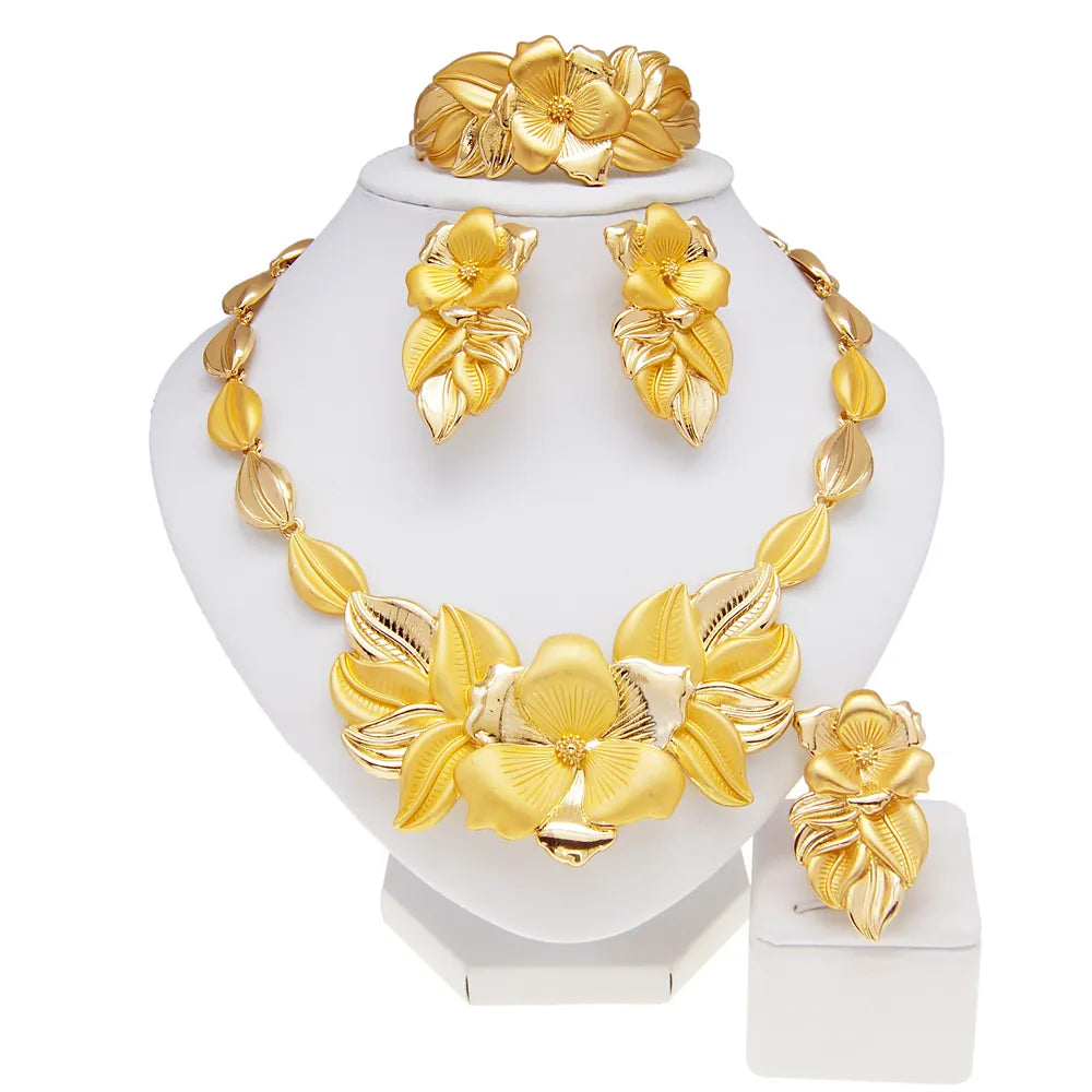 Women's Gold-Plated Bud Pendant Jewelry Set, Necklace Earrings
