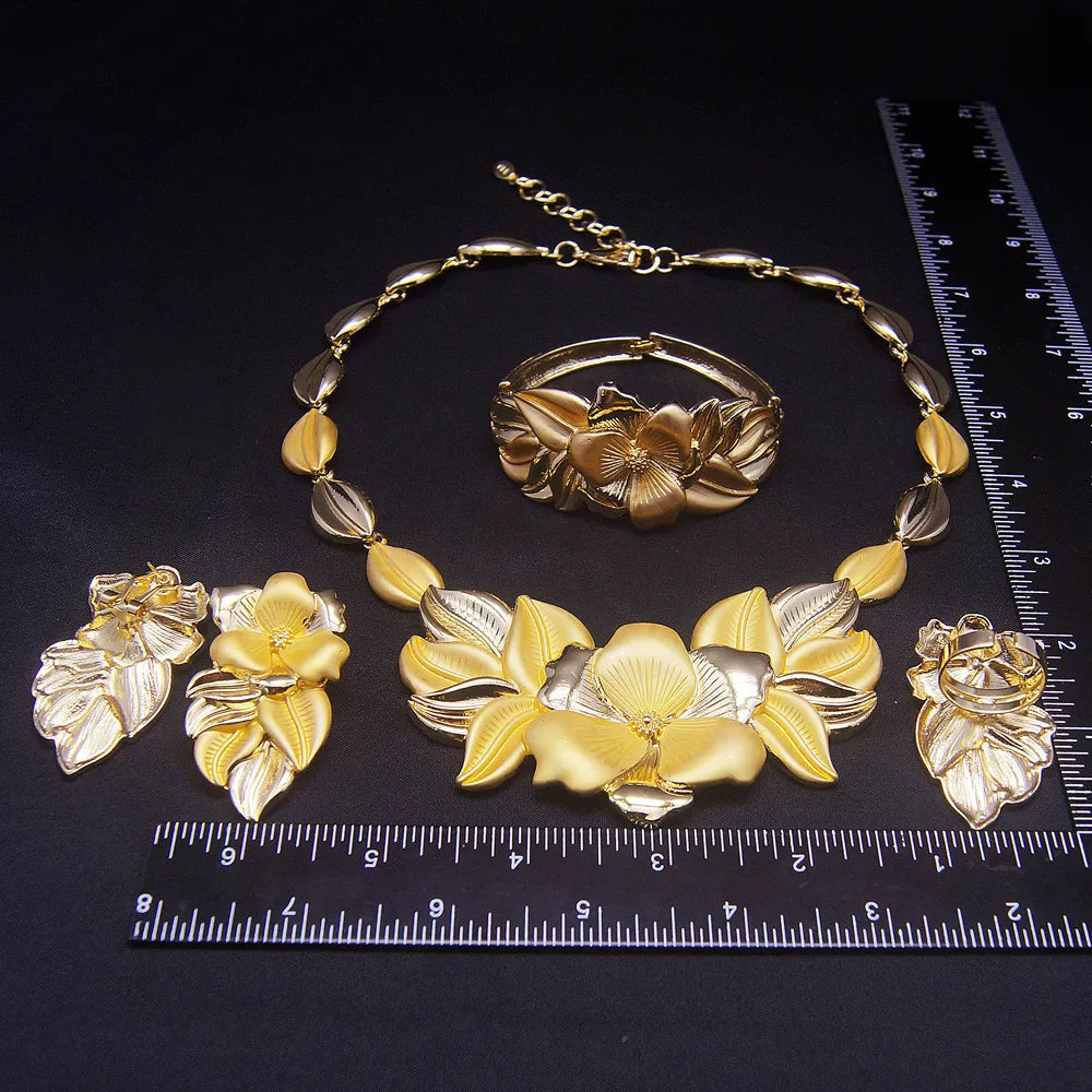 Women's Gold-Plated Bud Pendant Jewelry Set, Necklace Earrings