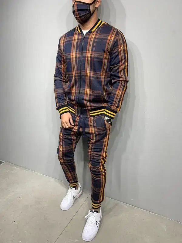 Mens Tracksuits Colorful Plaid Casual Zipper Hoodie Set 3D Print Set New Autumn Male Sweatshirt Clothes For Men