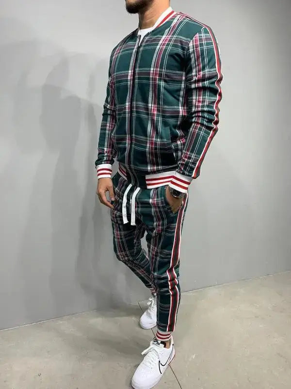 Mens Tracksuits Colorful Plaid Casual Zipper Hoodie Set 3D Print Set New Autumn Male Sweatshirt Clothes For Men