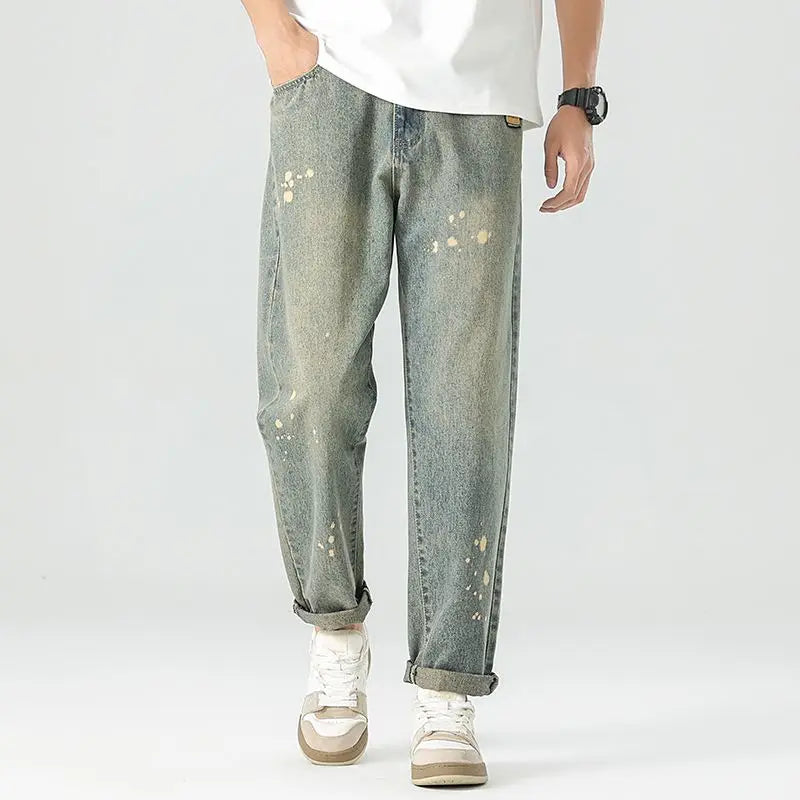 Unisex Washed Denim Straight-Leg Slim-Fit Casual Jeans