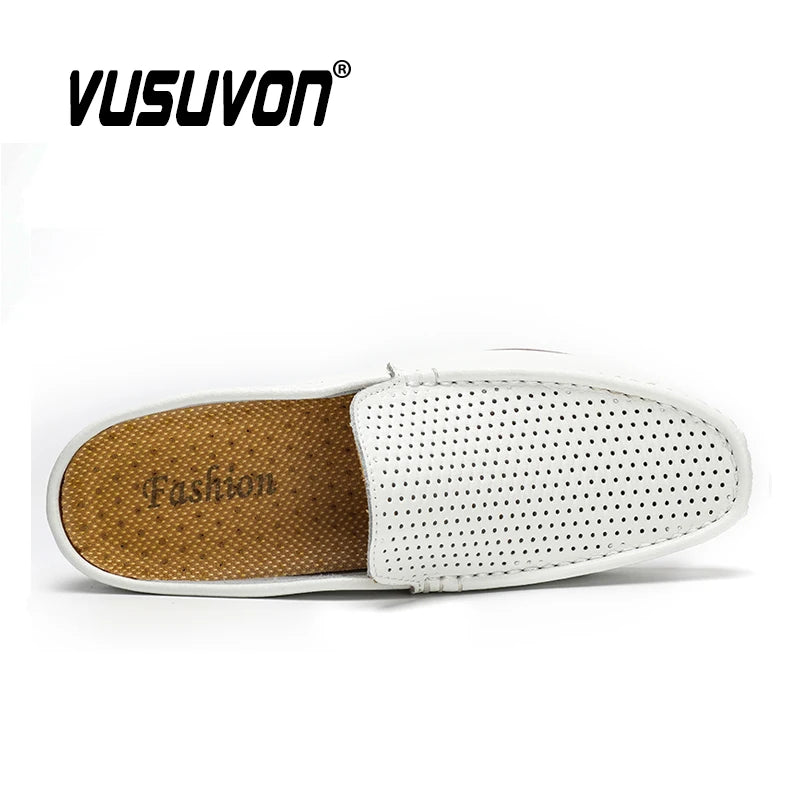 Men's Italian Genuine Leather Non-Slip Moccasin Slide Shoes
