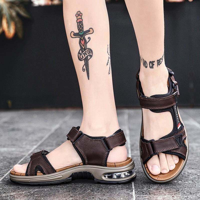 Men's Genuine Leather Gladiator Beach Sandals