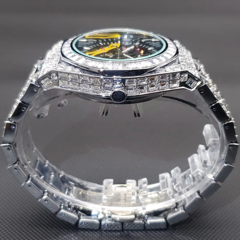 Men's Automatic Diamond Skeleton Mechanical Splash-Resistant Wristwatch