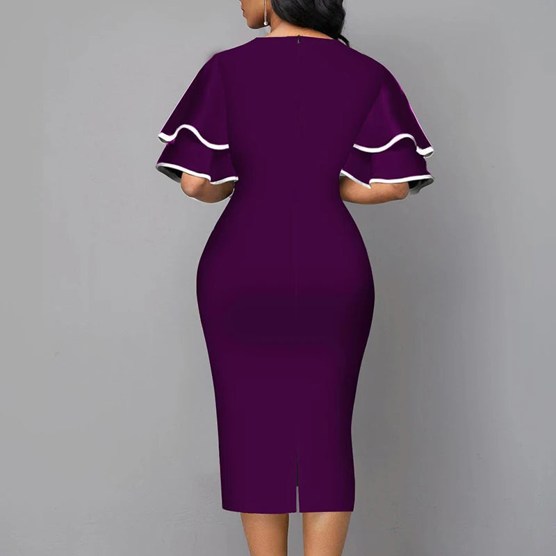 Women's V-Neck Short Sleeve Patchwork Slim Party Dress