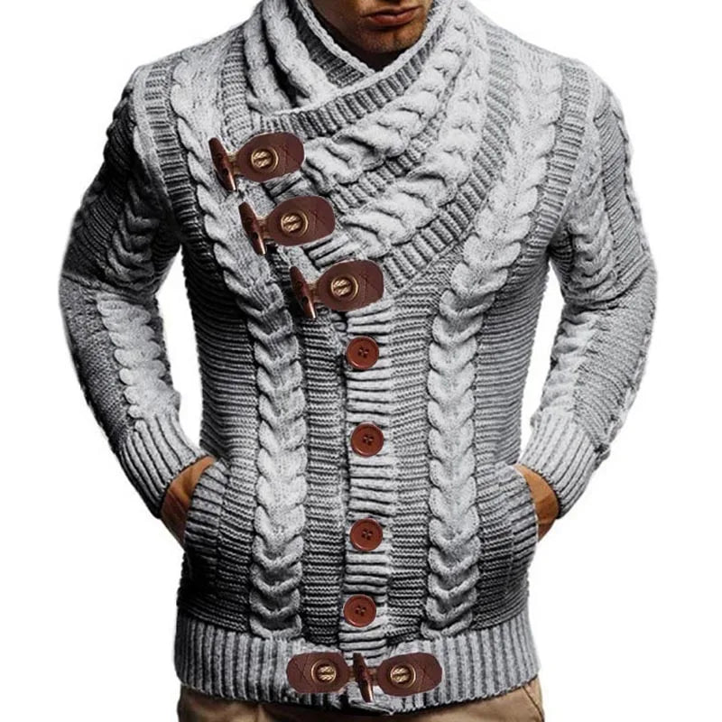 Men's Turtleneck Slim Knit Cardigan Sweater