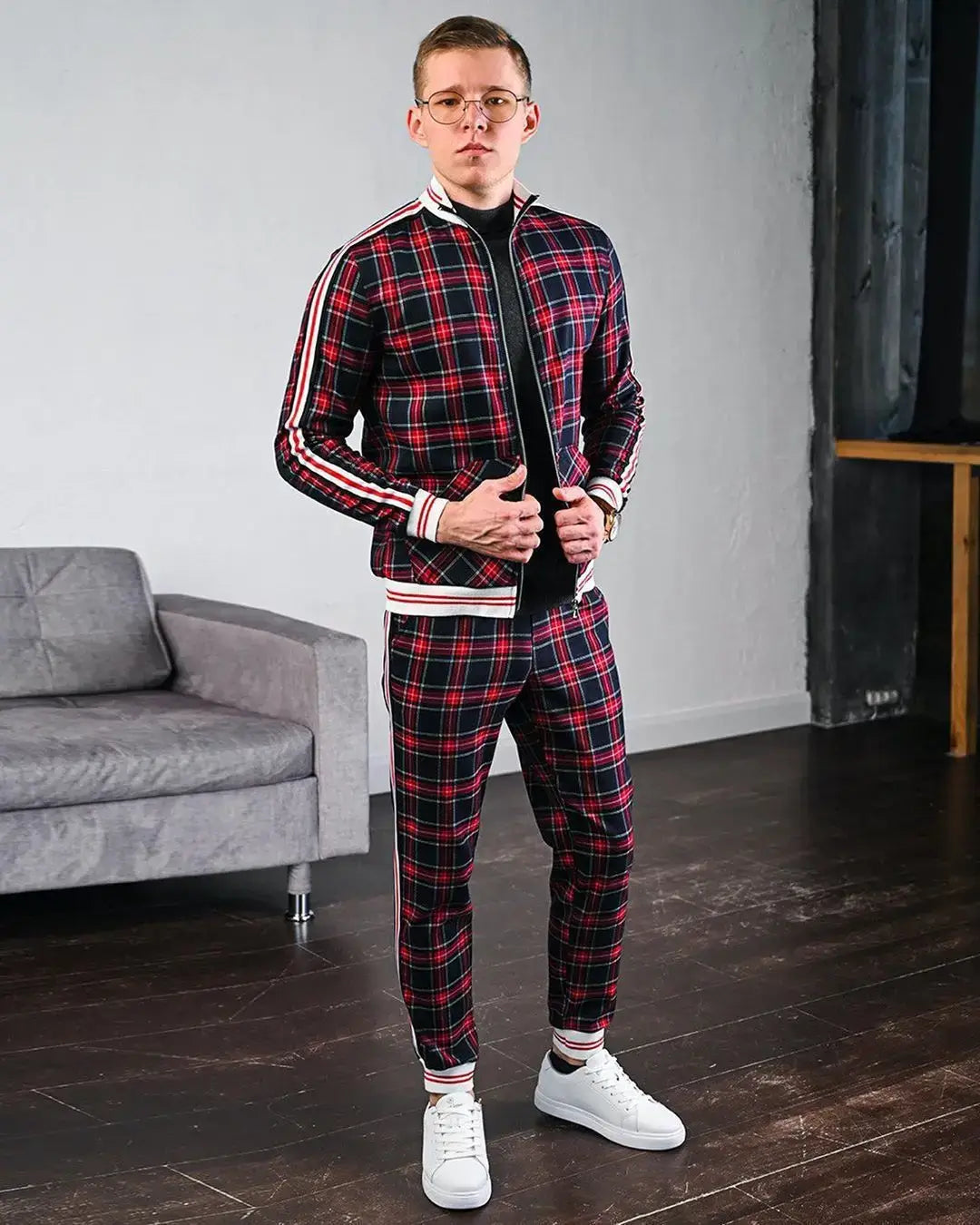 Mens Tracksuits Colorful Plaid Casual Zipper Hoodie Set 3D Print Set New Autumn Male Sweatshirt Clothes For Men