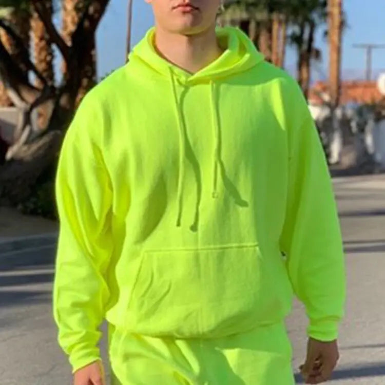 Men's Solid Neon Green Two-Piece Tracksuit Set