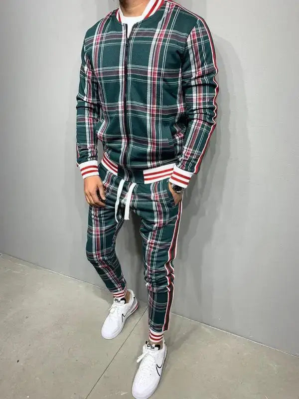 Mens Tracksuits Colorful Plaid Casual Zipper Hoodie Set 3D Print Set New Autumn Male Sweatshirt Clothes For Men